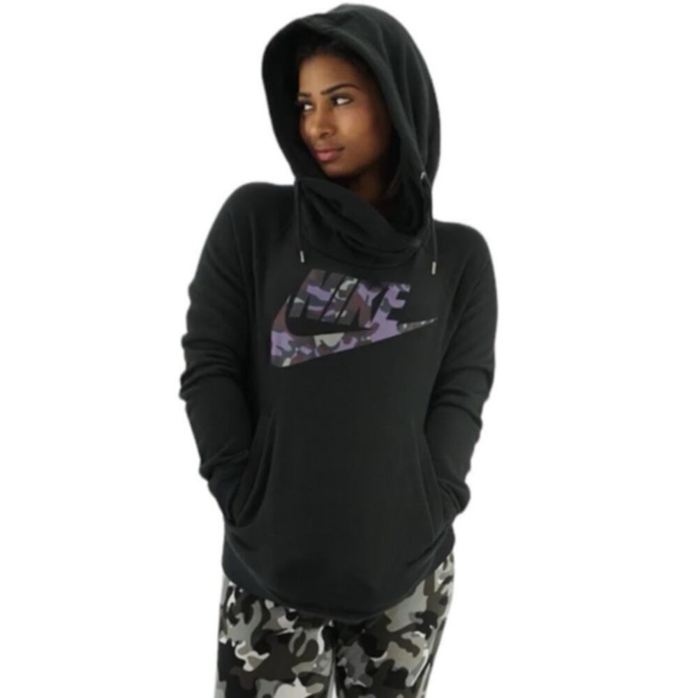 Nike Womens Hoodie Rally Funnel Neck Black Purple Camo XL